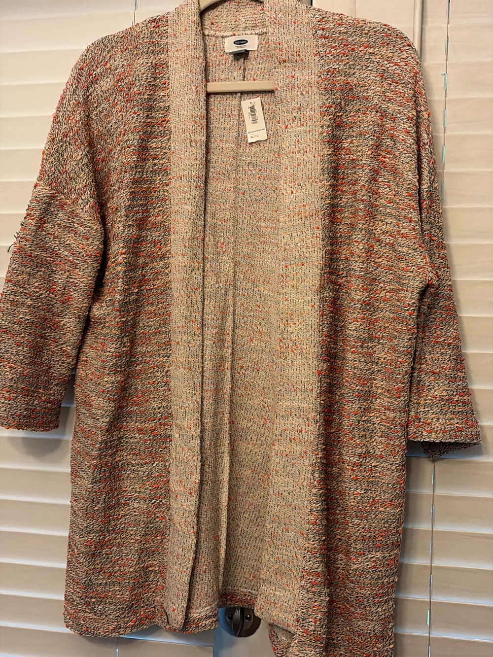 Old Navy Open-Front Speckled Knit Cardigan in Beige and Orange